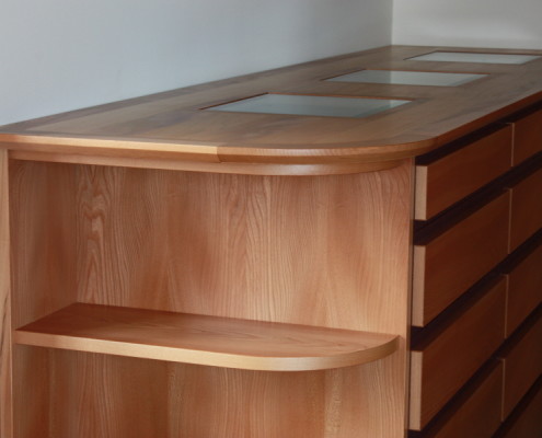 elm cabinet with display drawers